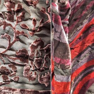 💯 pure silk mocha brown floral velvet scarf wrap fringes ,